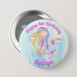 Meerjungfrau und Seepferd 8. Geburtstag individuel Button
