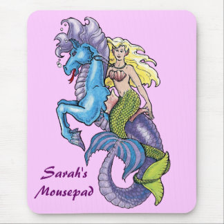 Meerjungfrau und Seepferd Wasserfarbe Mousepad