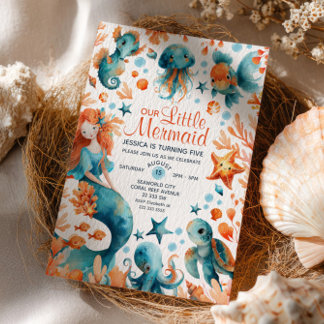 Meerjungfrau unter dem Cartoon Mädchen Geburtstag  Einladung