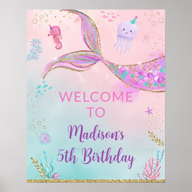 Meerjungfrau unter dem Meer Geburtstag Willkommen Poster (Vorne)