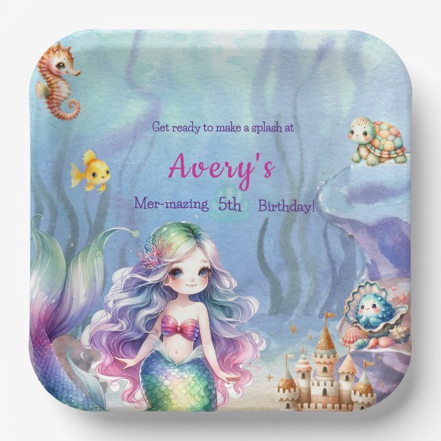 Meerjungfrau unter dem Meeresschrott Geburtstagspa Pappteller (Vorderseite)