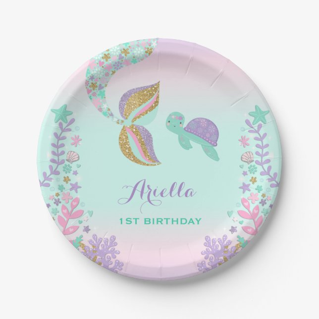 Meerjungfrau unter der Seepapierplatte 7" Pappteller (Vorderseite)