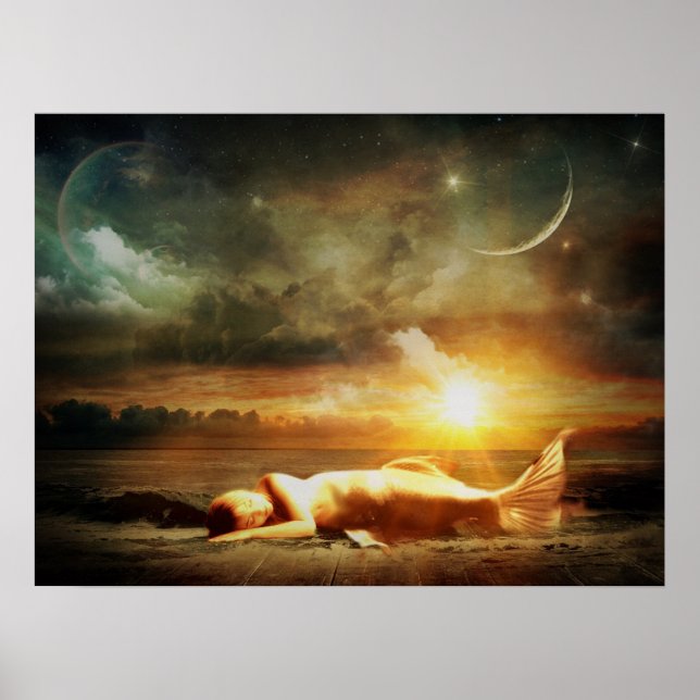 Meerjungfrau unter Moon Starry Night Mystical Post Poster (Vorne)