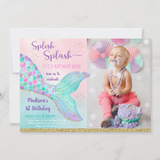 Meerjungfrau unter Rosa Gold Geburtstag Einladung