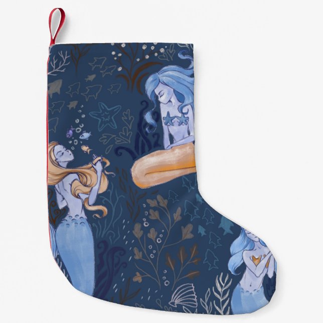 Meerjungfrau Unterwassersee Nahtlose Illustration Kleiner Weihnachtsstrumpf (Vorderseite)