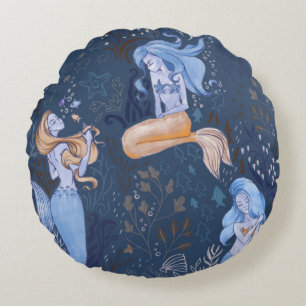 Meerjungfrau Unterwassersee Nahtlose Illustration Rundes Kissen