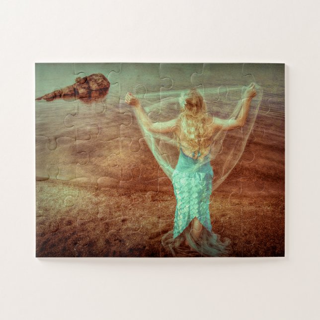 Meerjungfrau Vintage Aquamarine braune Kunst (Horizontal)