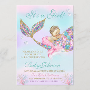 Meerjungfrau Vintage Baby SHower Glitter Schwanz Einladung