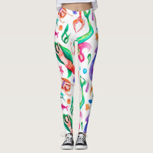 Meerjungfrau Wasserfarbe: Nahtloses ozeanisches Mu Leggings