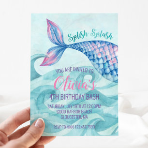Meerjungfrau Wasserfarben Geburtstag Einladung