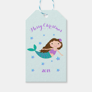 Meerjungfrau Weihnachten Lila Glitzer Personalisie Geschenkanhänger