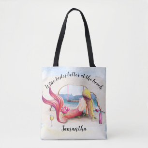 Meerjungfrau Wein schmeckt besser am Strand Person Tasche