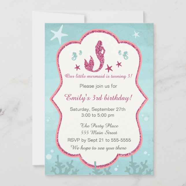Meerjungfrau zum Geburtstag von Mädchen Einladung (Vorderseite)