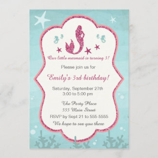 Meerjungfrau zum Geburtstag von Mädchen Einladung