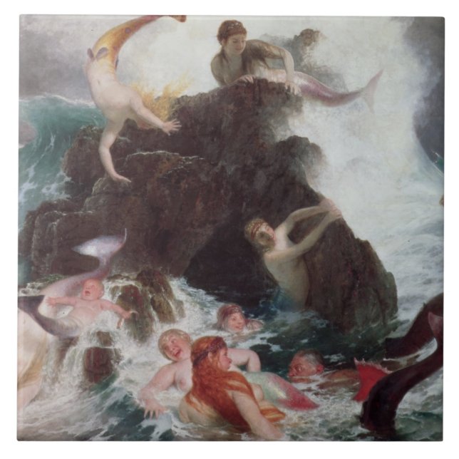 Meerjungfrauen an Spiel, 1886 (Öl auf Leinwand) Fliese (Vorderseite)