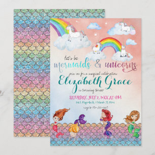 Meerjungfrauen-, Einhorn- und Regenbogen-Party-Ein Einladung