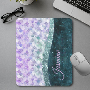 Meerjungfrauen-Haut Teal Silber Faux Glitter Monog Mousepad