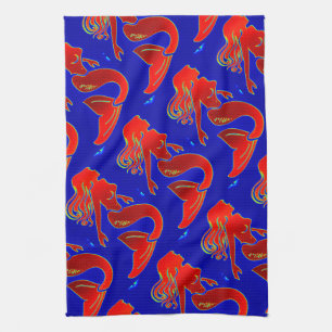 Meerjungfrauen mit rotem Button Geschirrtuch