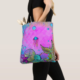 Meerjungfrauen & Muscheln unter dem Meer Rosa Funk Tasche