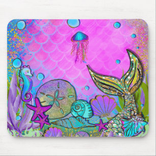 Meerjungfrauen & Muscheln unter dem Meer Rosa Glan Mousepad