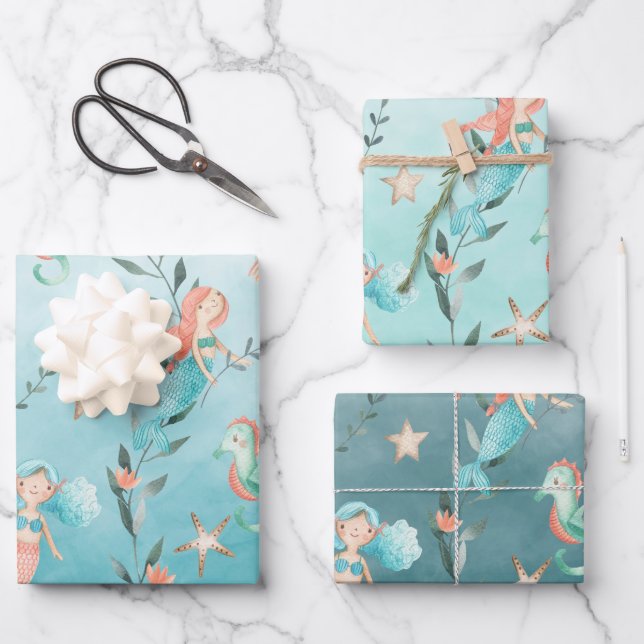 Meerjungfrauen-Party im karibischen Blauen Meer Geschenkpapier Set (Vorderseite)