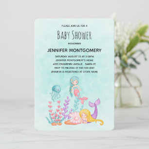 Meerjungfrauen & Quallen unter dem Meer Baby Showe Einladung
