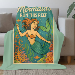 Meerjungfrauen regieren dieses Riff   Retro Korall Fleecedecke
