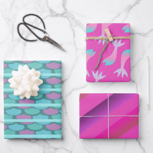 Meerjungfrauen-Schuppen Farbintensiv Rosa Geschenkpapier Set