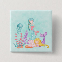 Meerjungfrauen und Quallen Unterwasserfarbe Button