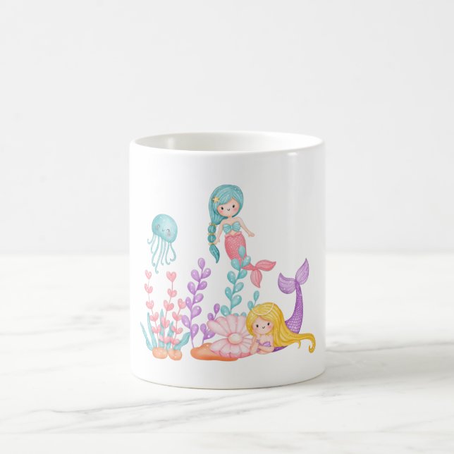 Meerjungfrauen und Quallen Unterwasserfarbe Kaffeetasse (Mittel)