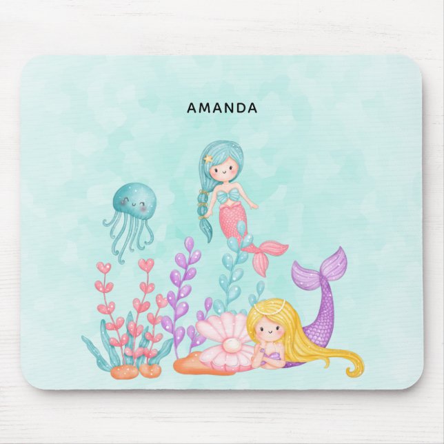 Meerjungfrauen und Quallen Unterwasserfarbe Mousepad (Vorne)