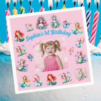 Meerjungfrauen unter dem Kindergeburtstag des Foto Serviette