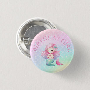 Meerjungfrauenschwanz Türkis Rosa Mädchengeburtsta Button