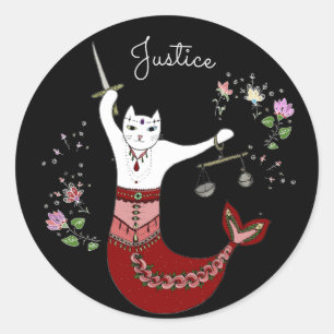 Meerjungfraukatze Dame Justice Runder Aufkleber