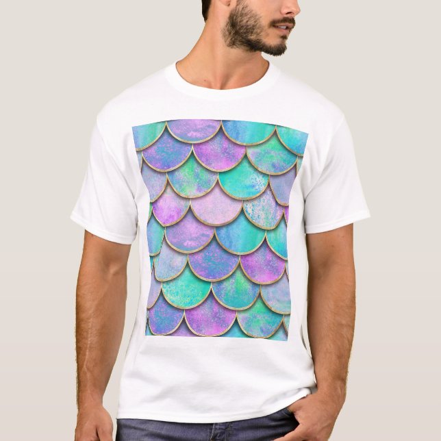 Meerjungwaagen: Wasserfarbenwellenmuster. T-Shirt (Vorderseite)