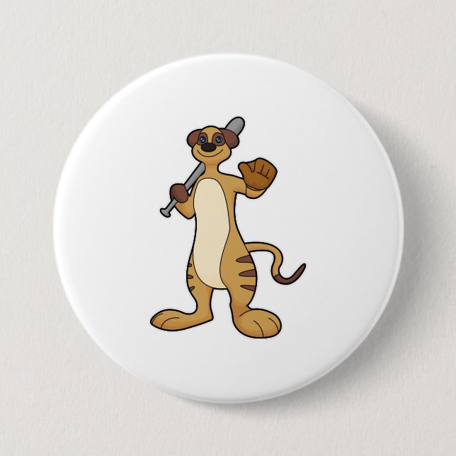 Meerkat als Baseballspieler mit Baseballschläger Button (Vorderseite)