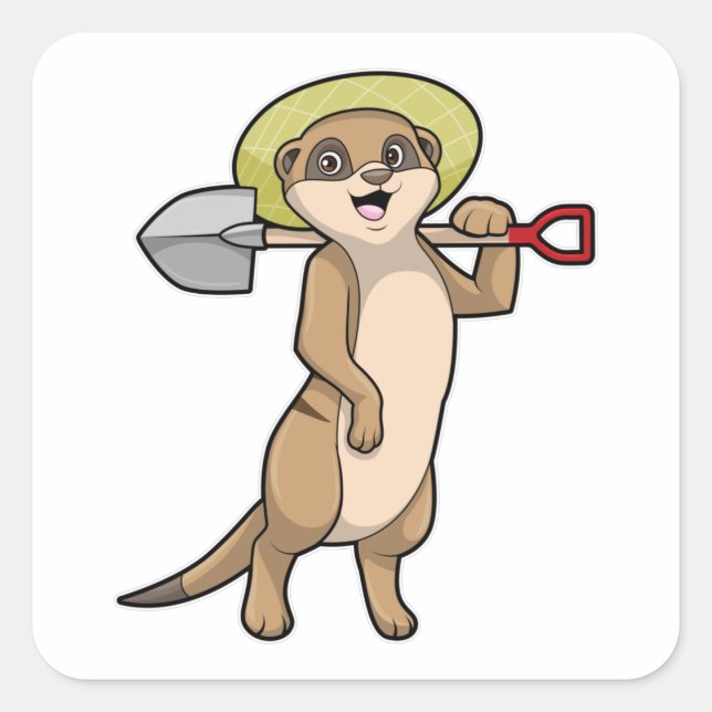 Meerkat als Bauer mit Shovel Quadratischer Aufkleber (Vorderseite)