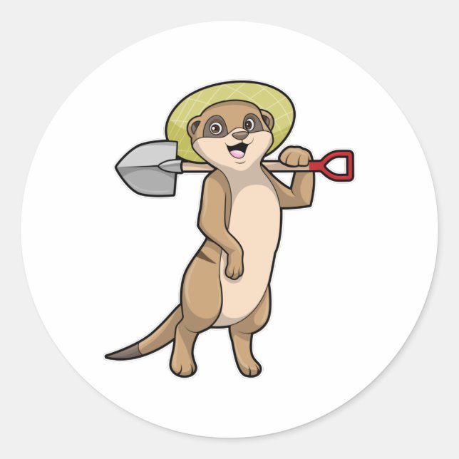 Meerkat als Bauer mit Shovel Runder Aufkleber (Vorderseite)