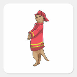 Meerkat als Feuerwehrmann mit Helm Quadratischer Aufkleber