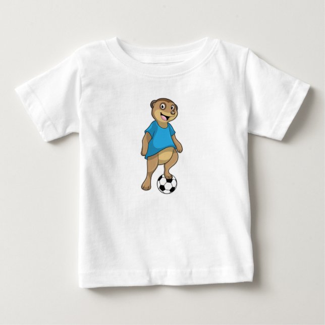 Meerkat als Fußballspieler mit Fußball Baby T-shirt (Vorderseite)
