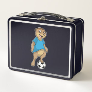 Meerkat als Fußballspieler mit Fußball Metall Brotdose