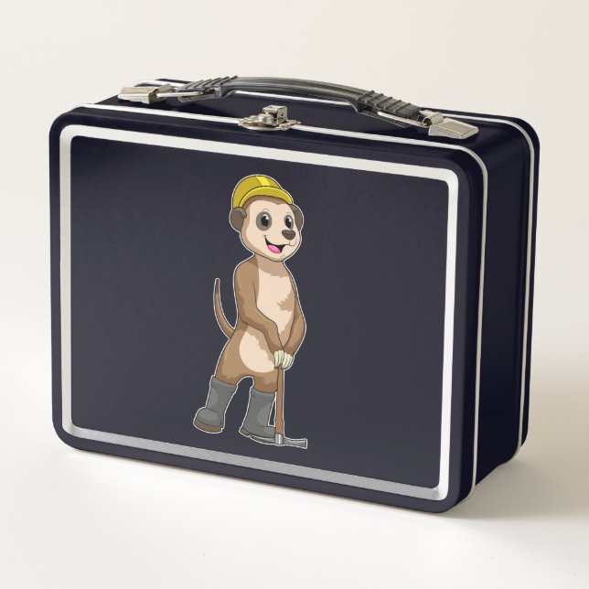 Meerkat als Miner mit Pickaxe Metall Brotdose (Vorderseite)