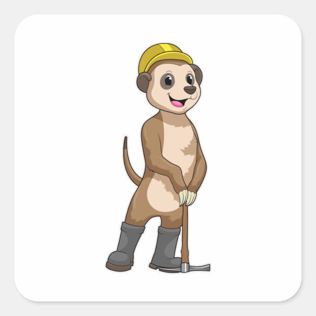 Meerkat als Miner mit Pickaxe Quadratischer Aufkleber (Vorderseite)