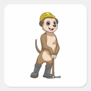 Meerkat als Miner mit Pickaxe Quadratischer Aufkleber