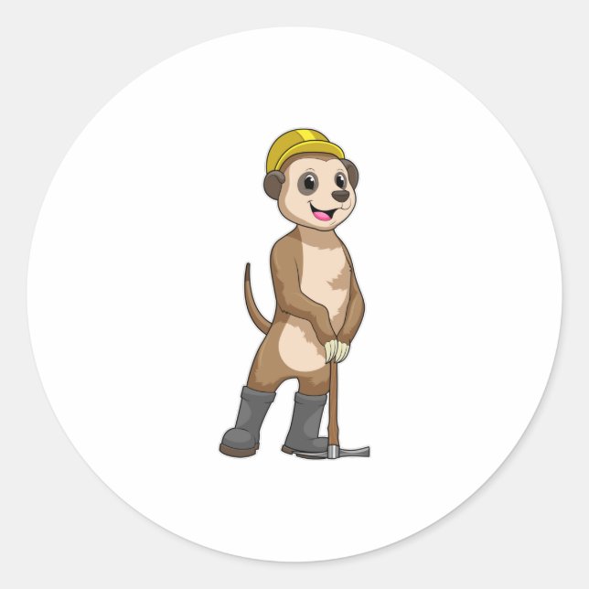 Meerkat als Miner mit Pickaxe Runder Aufkleber (Vorderseite)
