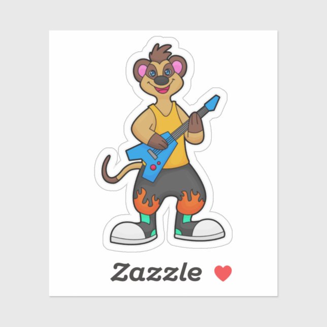 Meerkat als Musiker mit Gitarre Aufkleber (Blatt)