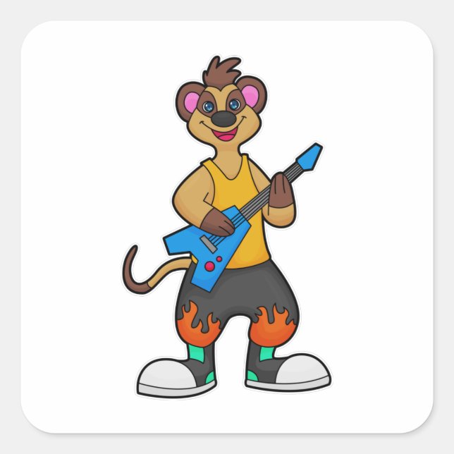 Meerkat als Musiker mit Gitarre Quadratischer Aufkleber (Vorderseite)