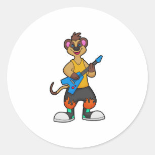 Meerkat als Musiker mit Gitarre Runder Aufkleber