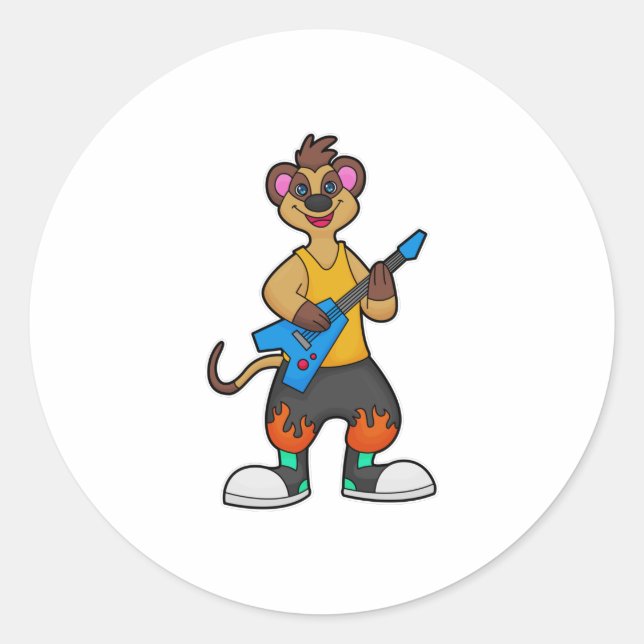 Meerkat als Musiker mit Gitarre Runder Aufkleber (Vorderseite)