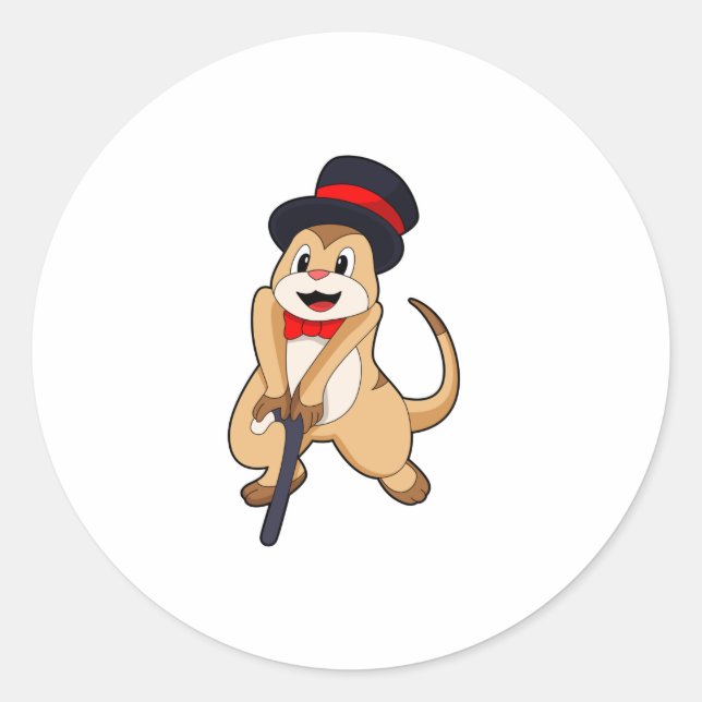 Meerkat als Rentnerin mit Gehstock Runder Aufkleber (Vorderseite)